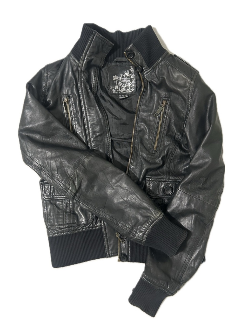 Kids Black Faux Leather Bomber Jacket - Classic Style
